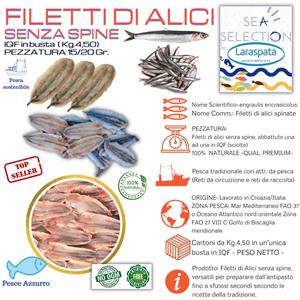 FILETTI DI ALICI SENZA SPINE IQF KG.6 (engraulis encrasicolus) FAO 37